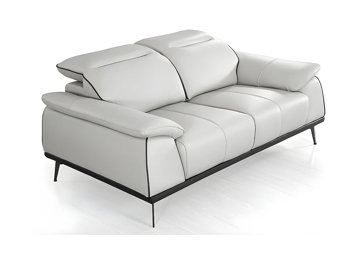 Canapé 2 places en cuir gris ELLIE
