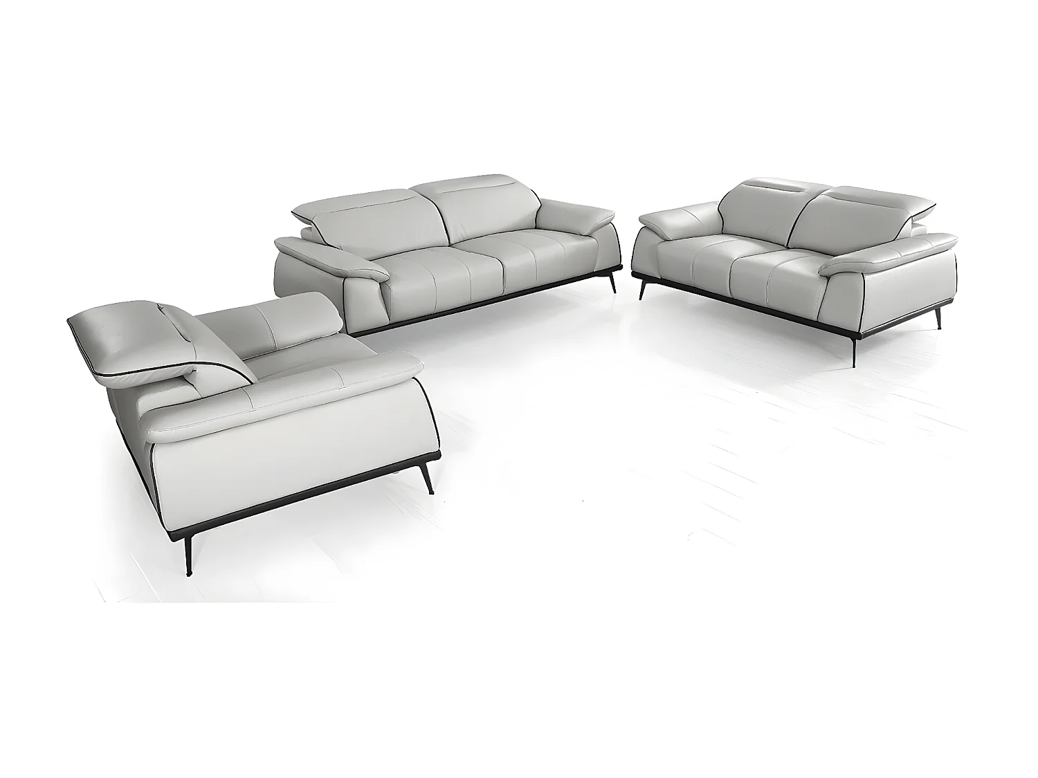 Canapé 2 places en cuir gris ELLIE