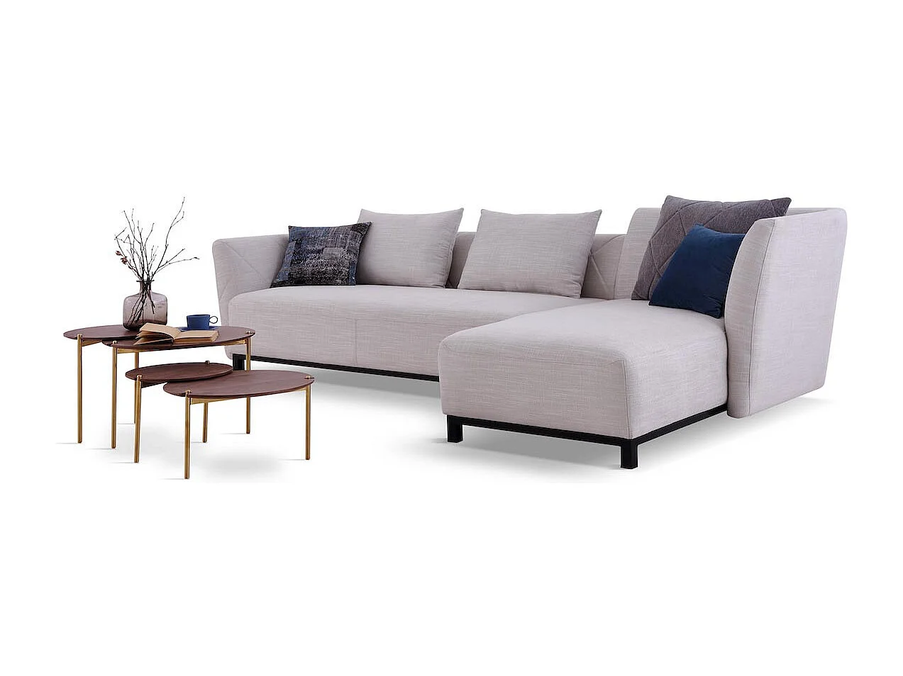 Canapé d'angle en tissu droit LUNO - Gris clair - Angle Droit