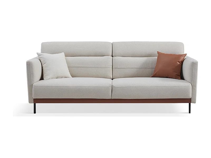 Canapé 2 places en tissu LILY - Blanc et Marron - Angle Droit