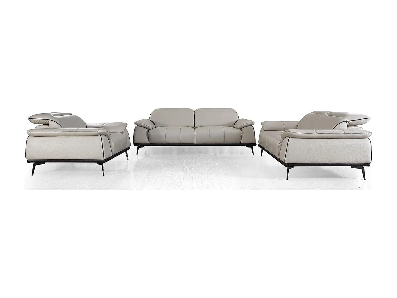 Canapé d'angle 3 places en cuir beige ELLIE