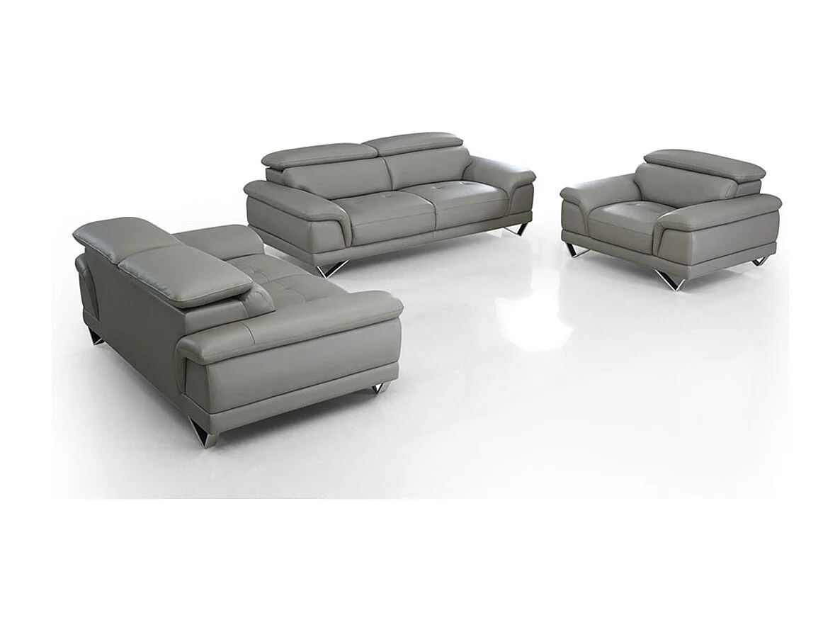 Canapé en cuir 2 places BRAME Gris souris - Angle Droit