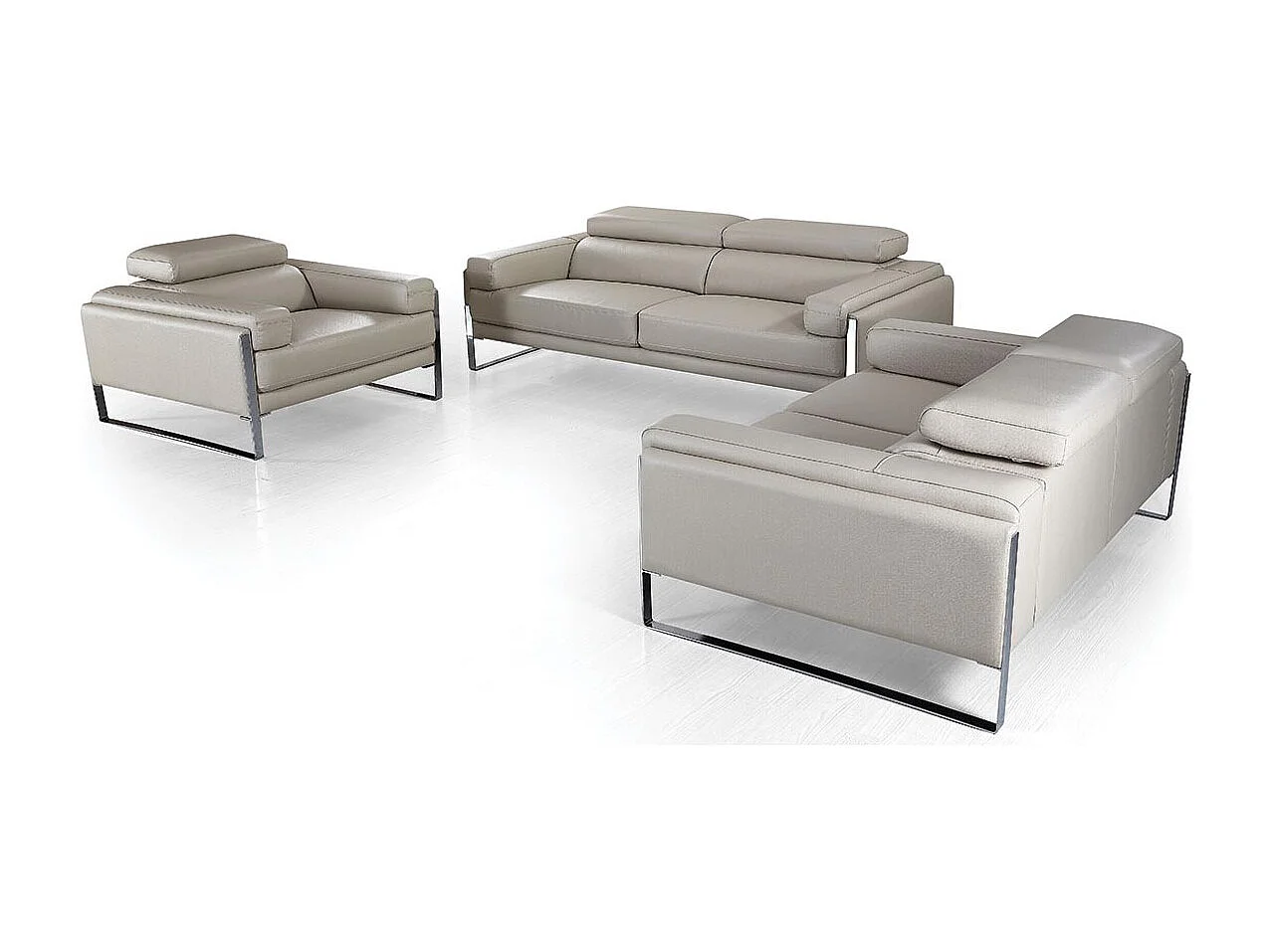 Canapé 3 places Cuir ALIYAH Beige - Angle Droit