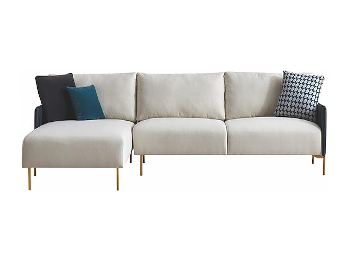 Canapé d'angle en tissu gauche ALAN - Blanc et Gris - Angle Gauche