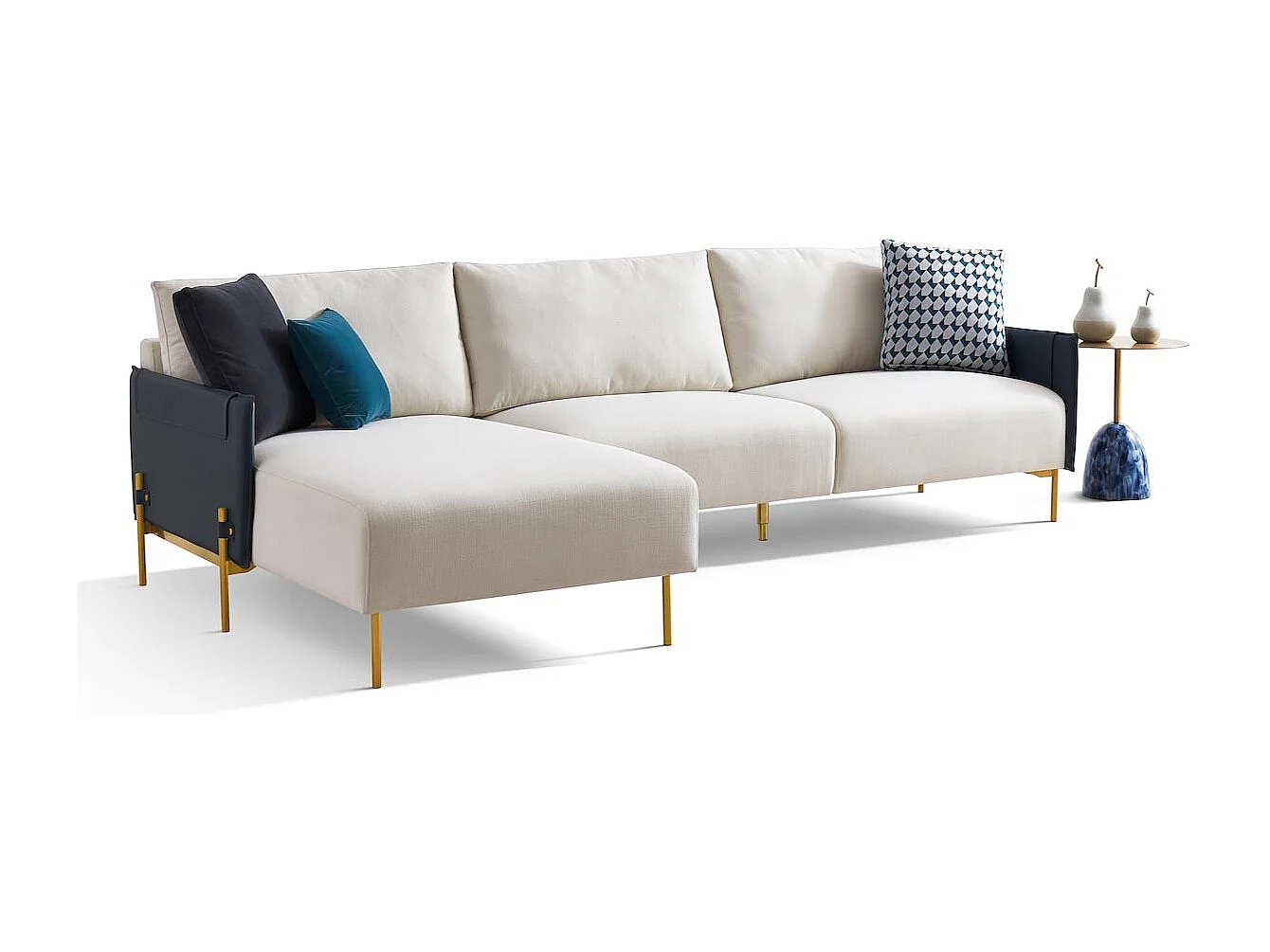 Canapé d'angle en tissu gauche ALAN - Blanc et Gris - Angle Gauche