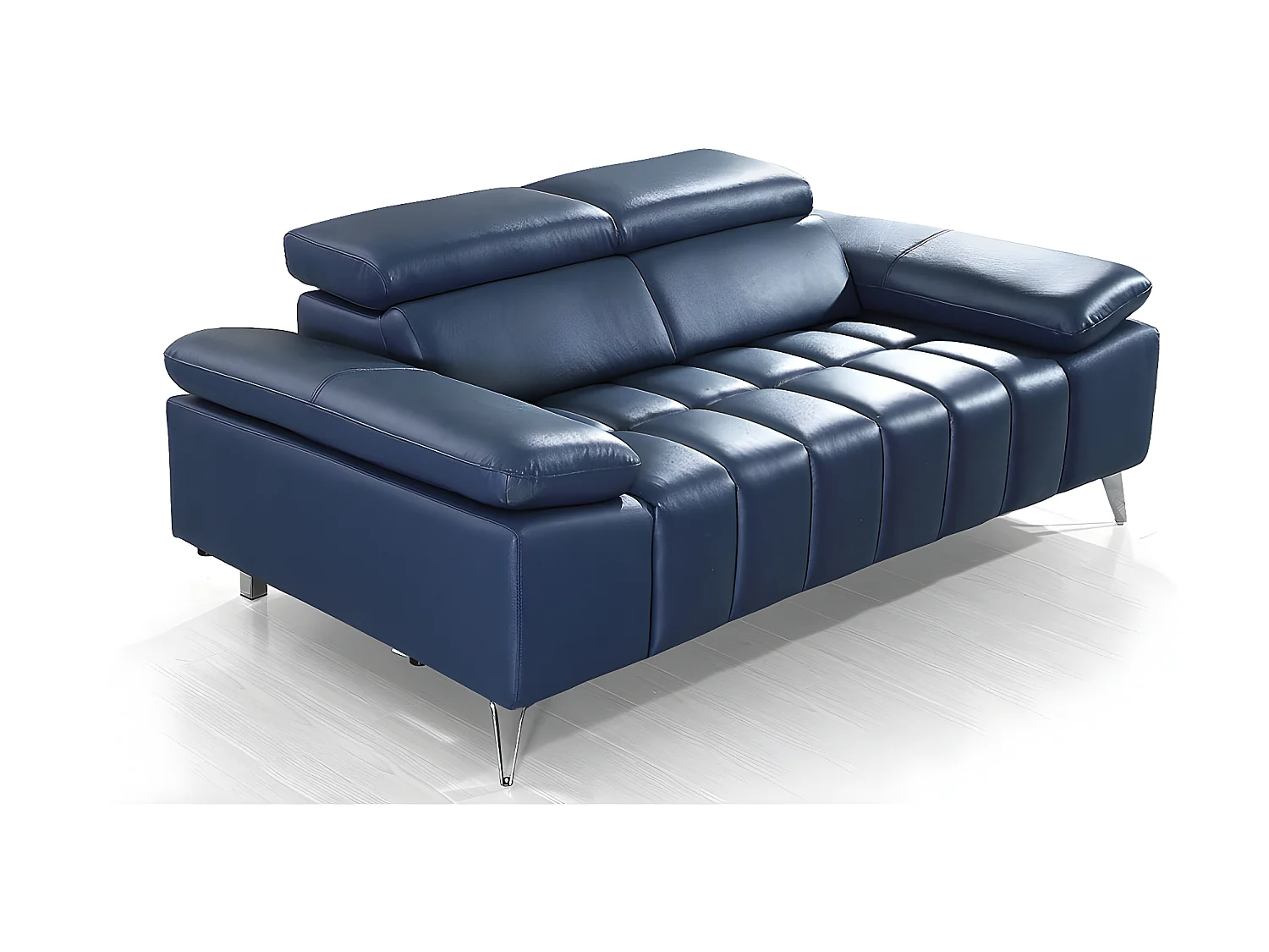 Canapé 2 places en cuir LYAM Bleu - Angle Droit