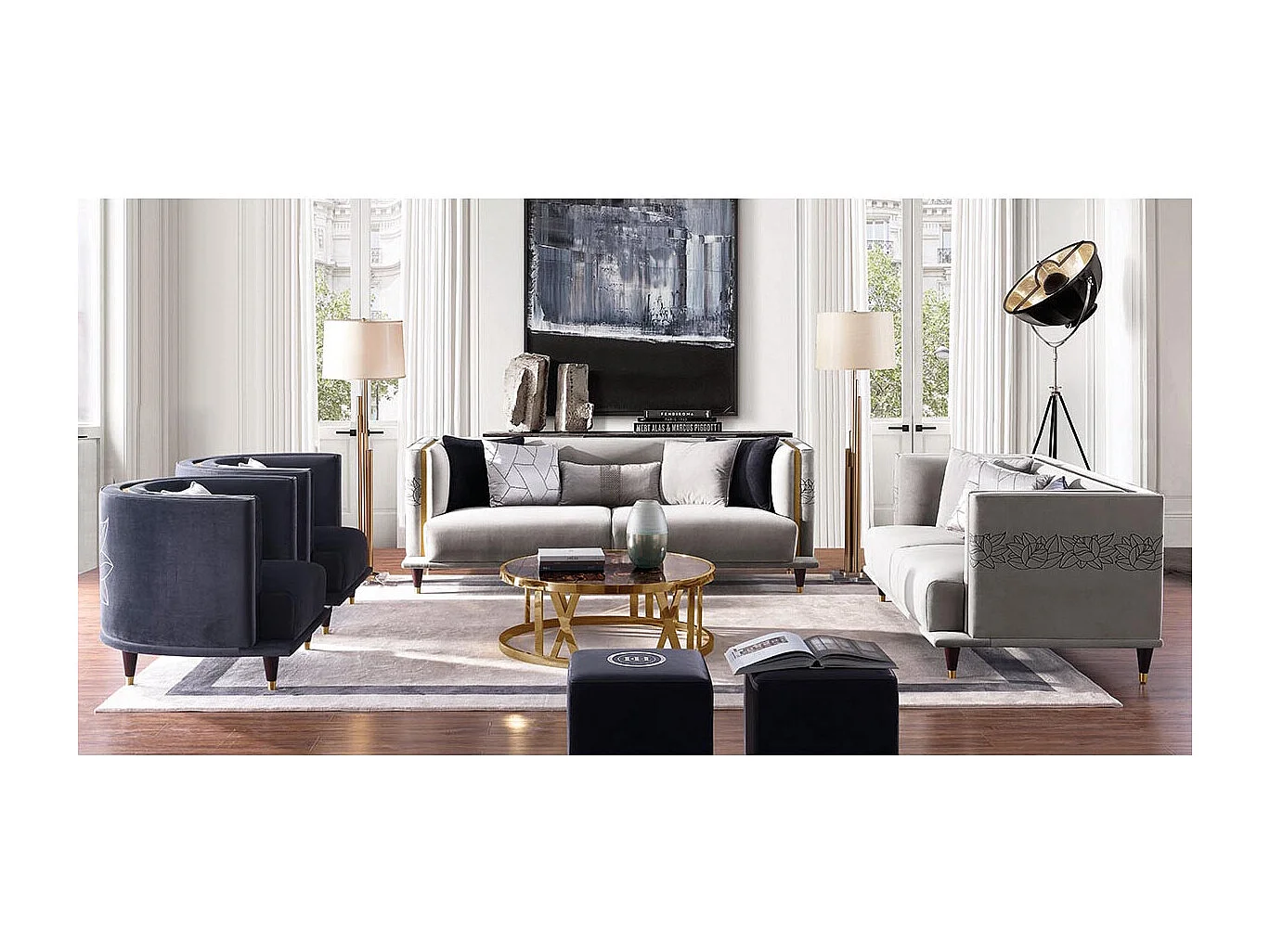 Canapé 3 places en velours DIANA - Gris