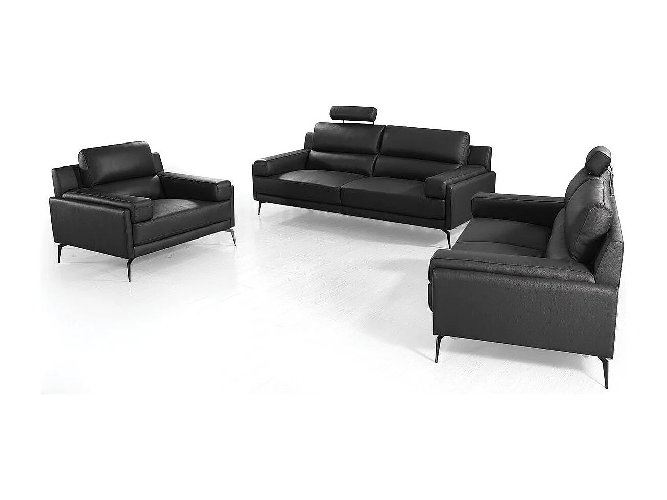 Canapé 2 places Cuir MAYRON Noir - Angle Droit