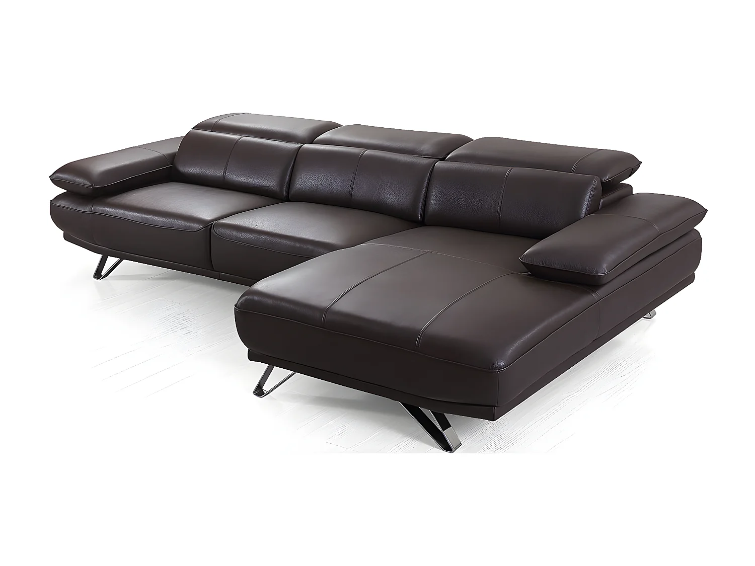 Canapé d'angle en cuir LUKA Marron - Angle Droit