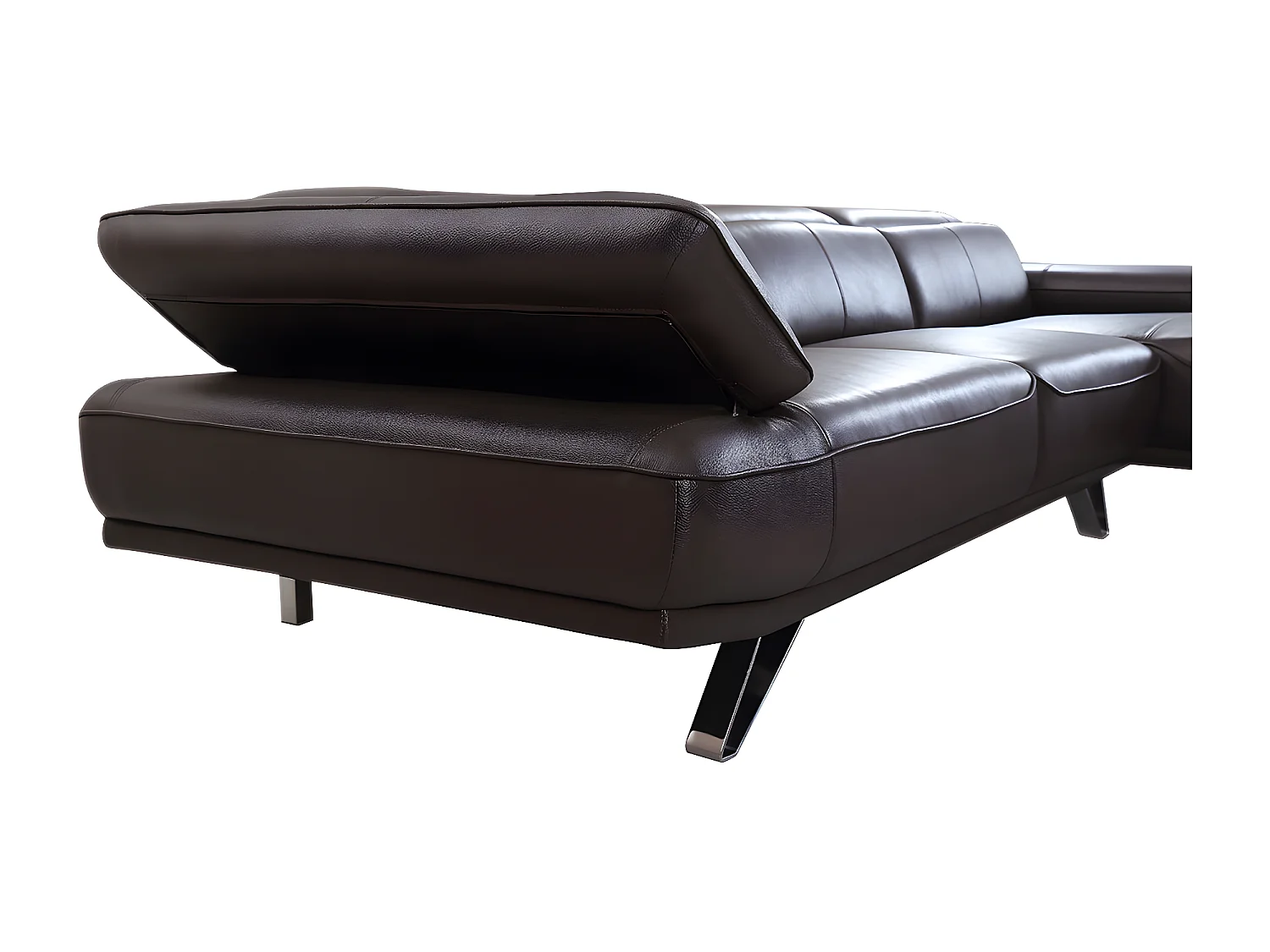 Canapé d'angle en cuir LUKA Marron - Angle Droit