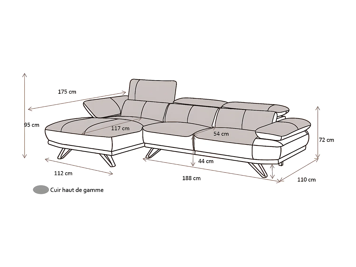 Canapé d'angle en cuir LUKA Marron - Angle Droit