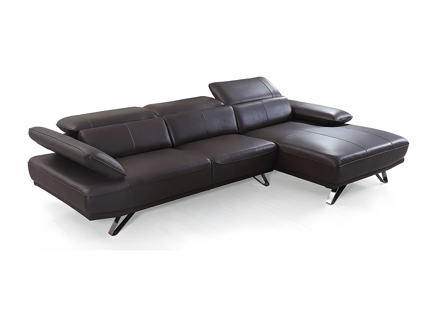 Canapé d'angle en cuir LUKA Marron - Angle Droit