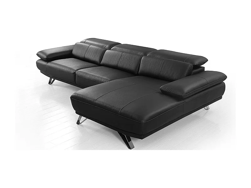 Canapé d'angle en cuir LUKA Noir - Angle Droit