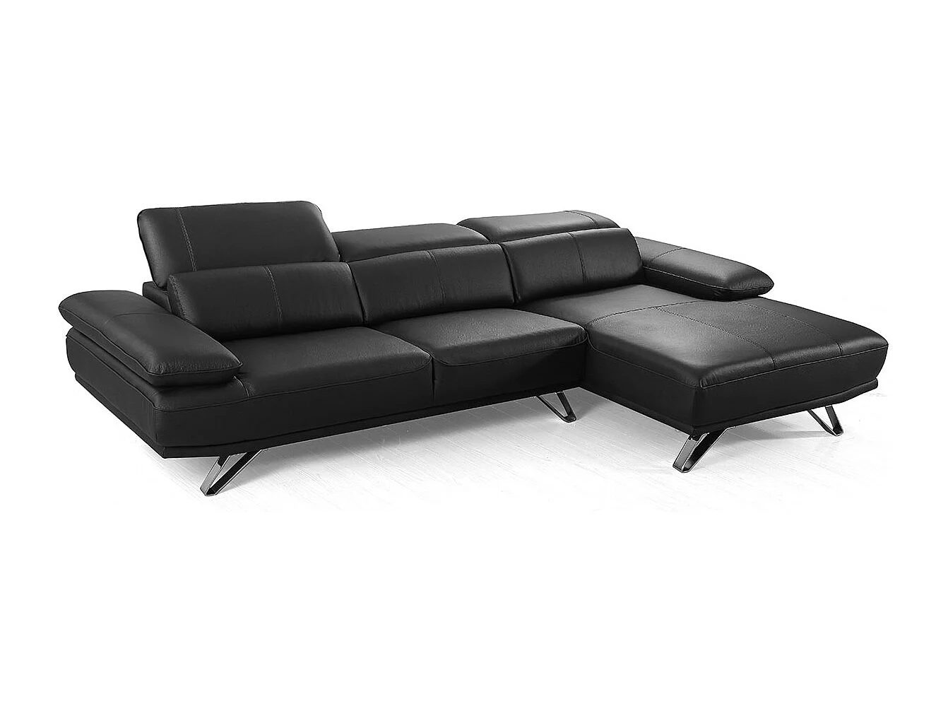 Canapé d'angle en cuir LUKA Noir - Angle Droit