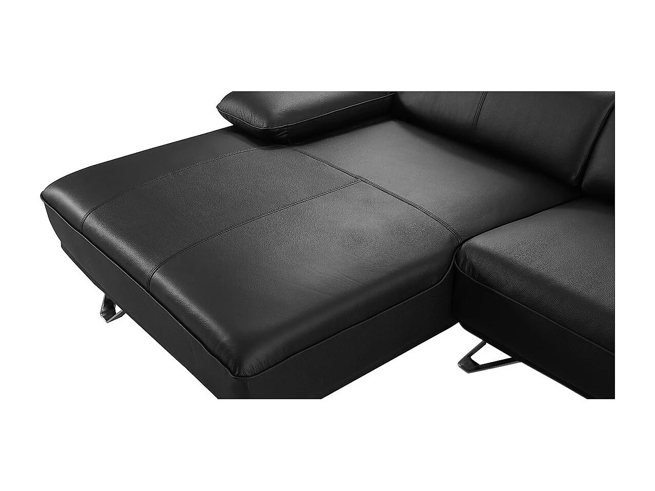 Canapé d'angle en cuir LUKA Noir - Angle Droit