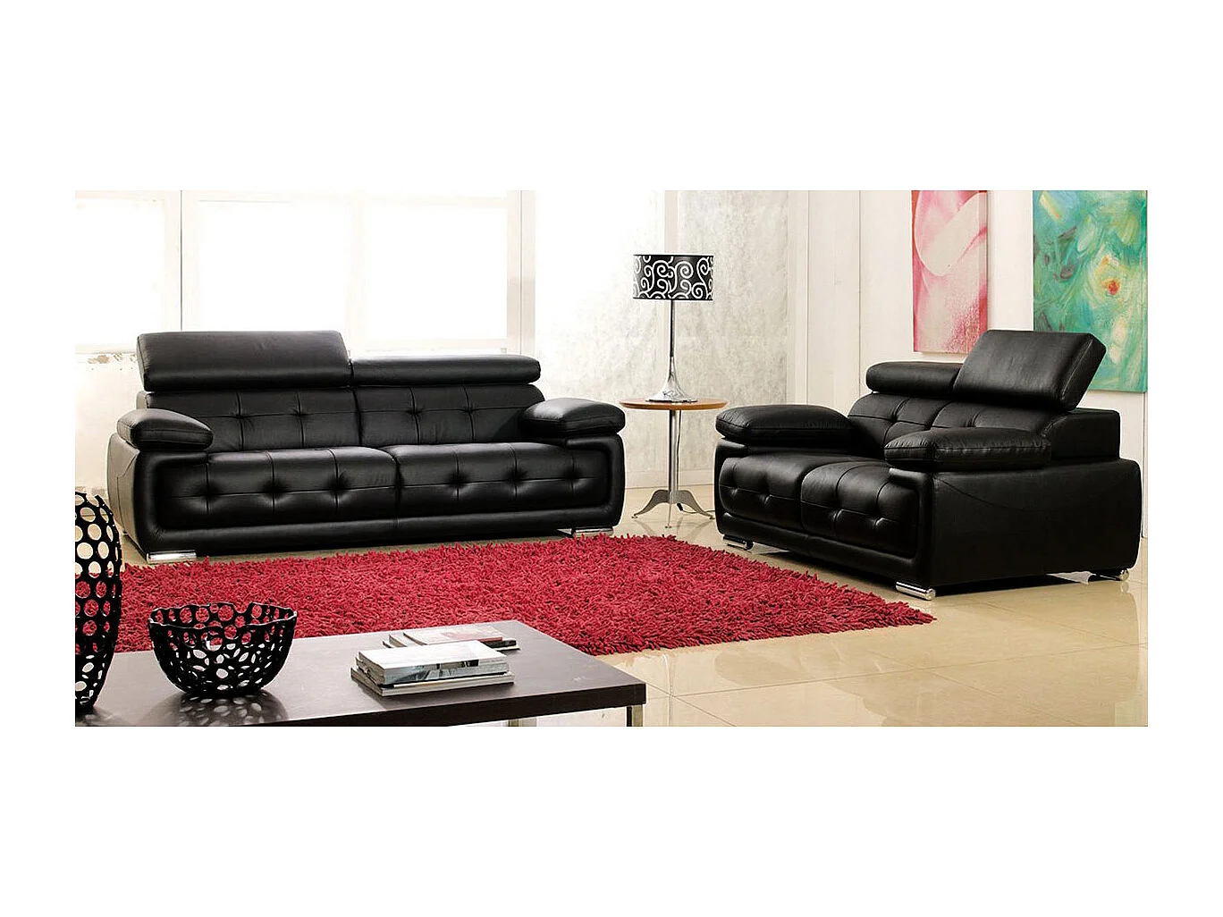 Canapé Cuir 2 places SAN MARCO Noir - Angle Droit