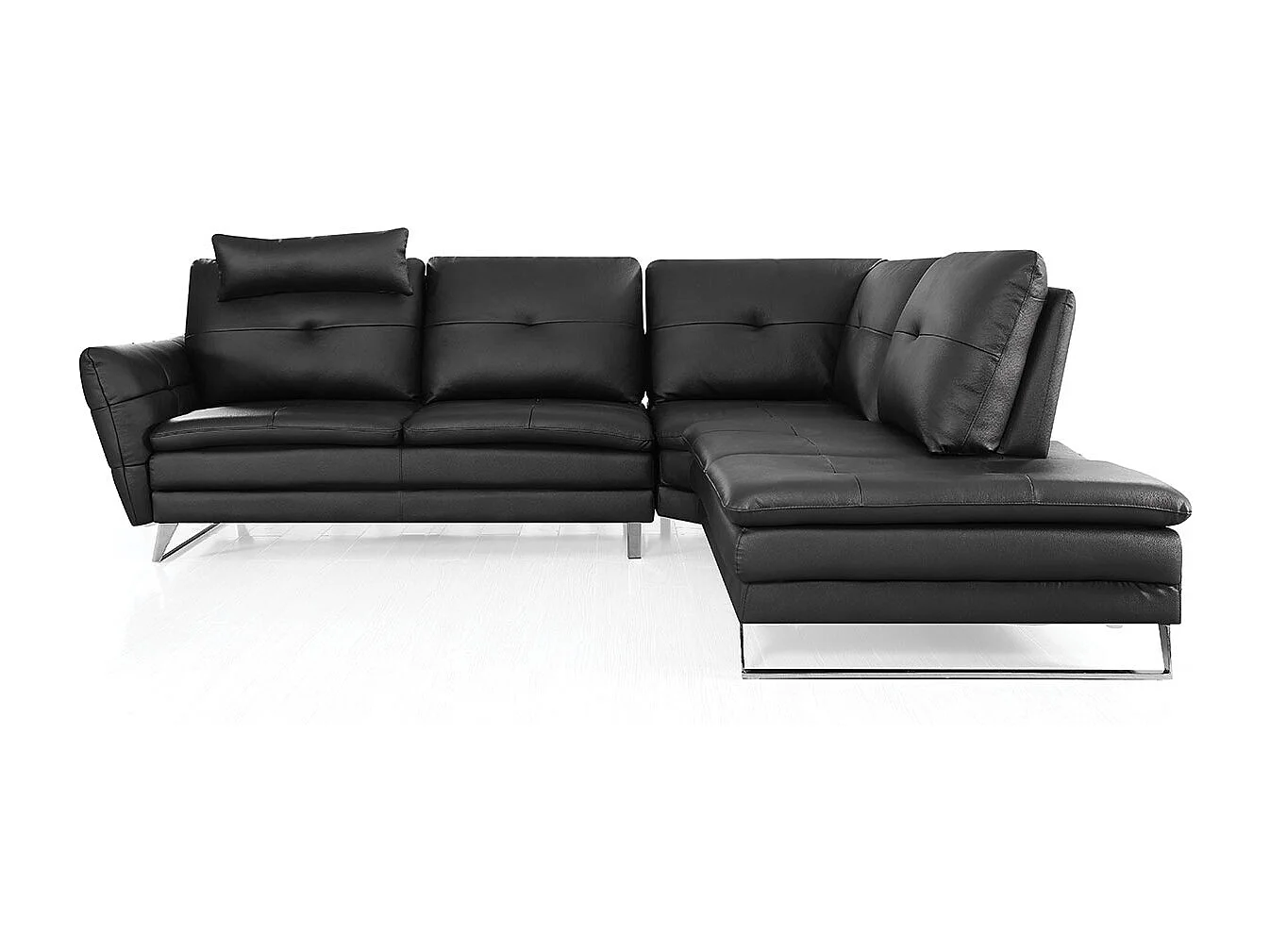 Canapé d'angle en cuir ELENA Noir - Angle Droit
