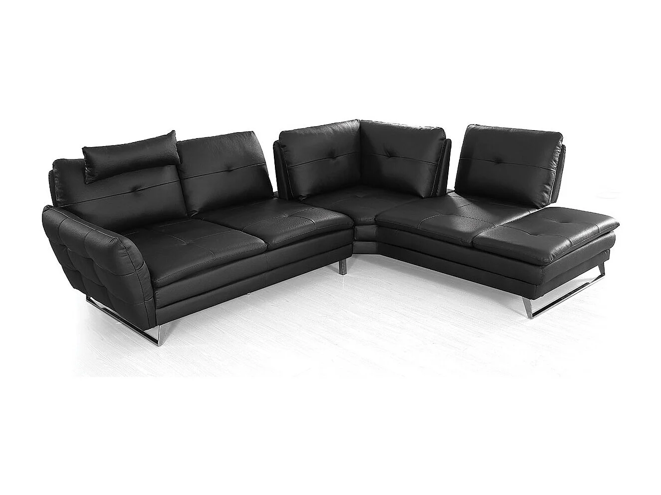 Canapé d'angle en cuir ELENA Noir - Angle Droit