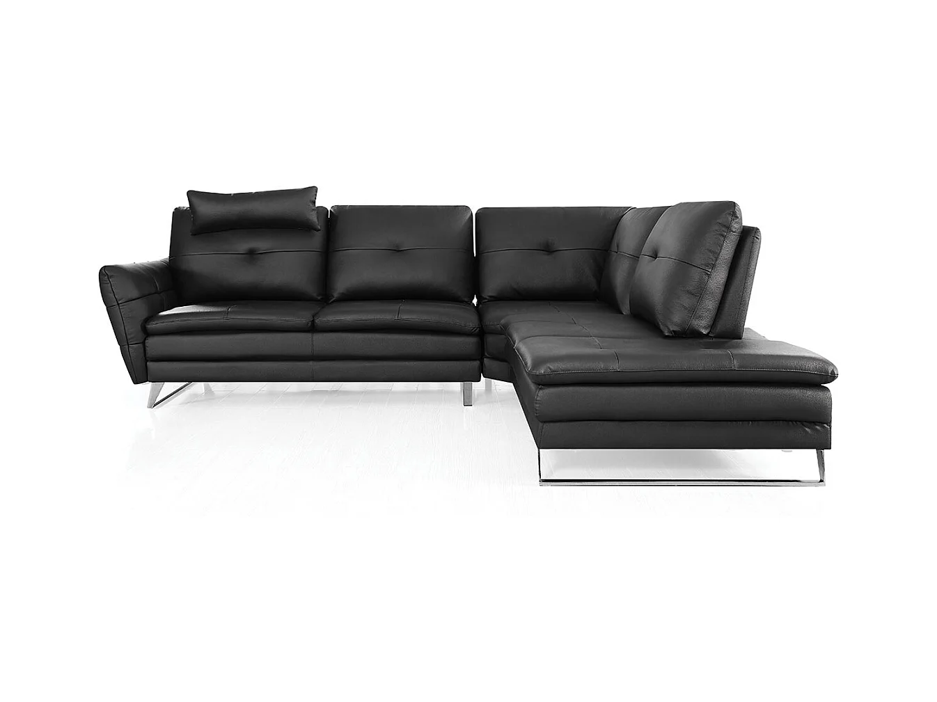 Canapé d'angle en cuir ELENA Noir - Angle Droit