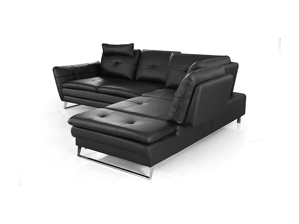 Canapé d'angle en cuir ELENA Noir - Angle Droit