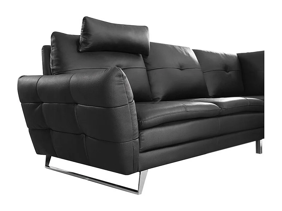 Canapé d'angle en cuir ELENA Noir - Angle Droit