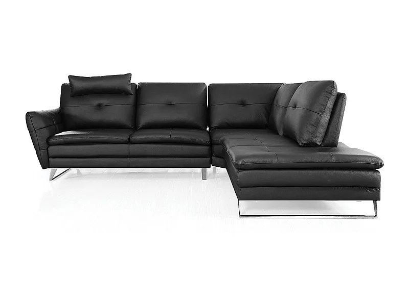 Canapé d'angle en cuir ELENA Noir - Angle Droit