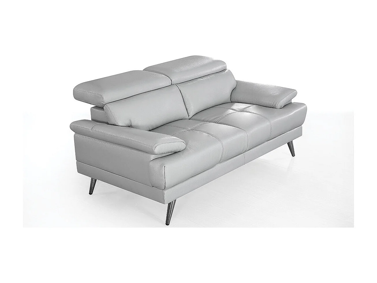 Canapé 2 places Cuir LENA Gris - Angle Droit