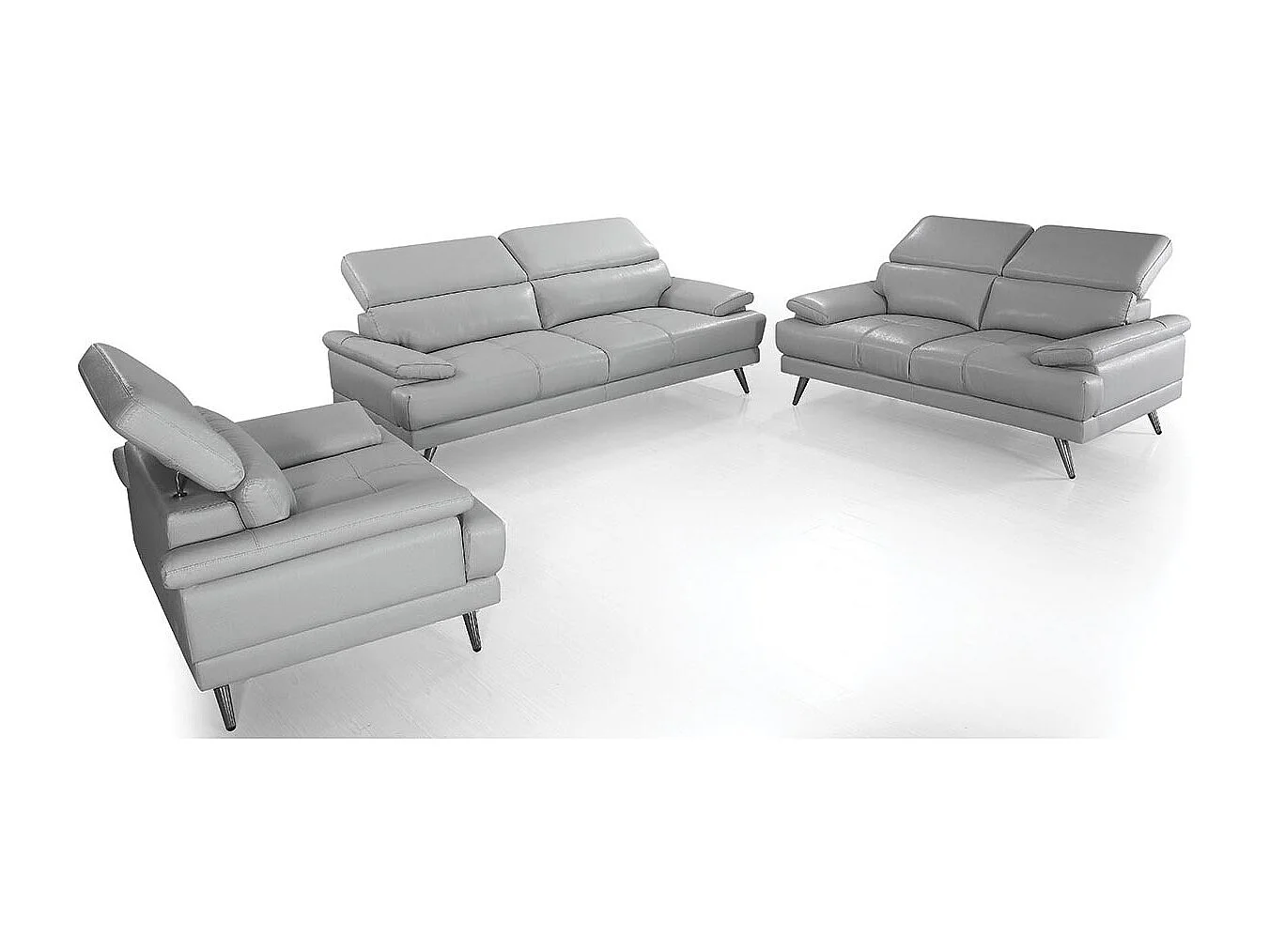 Canapé 2 places Cuir LENA Gris - Angle Droit