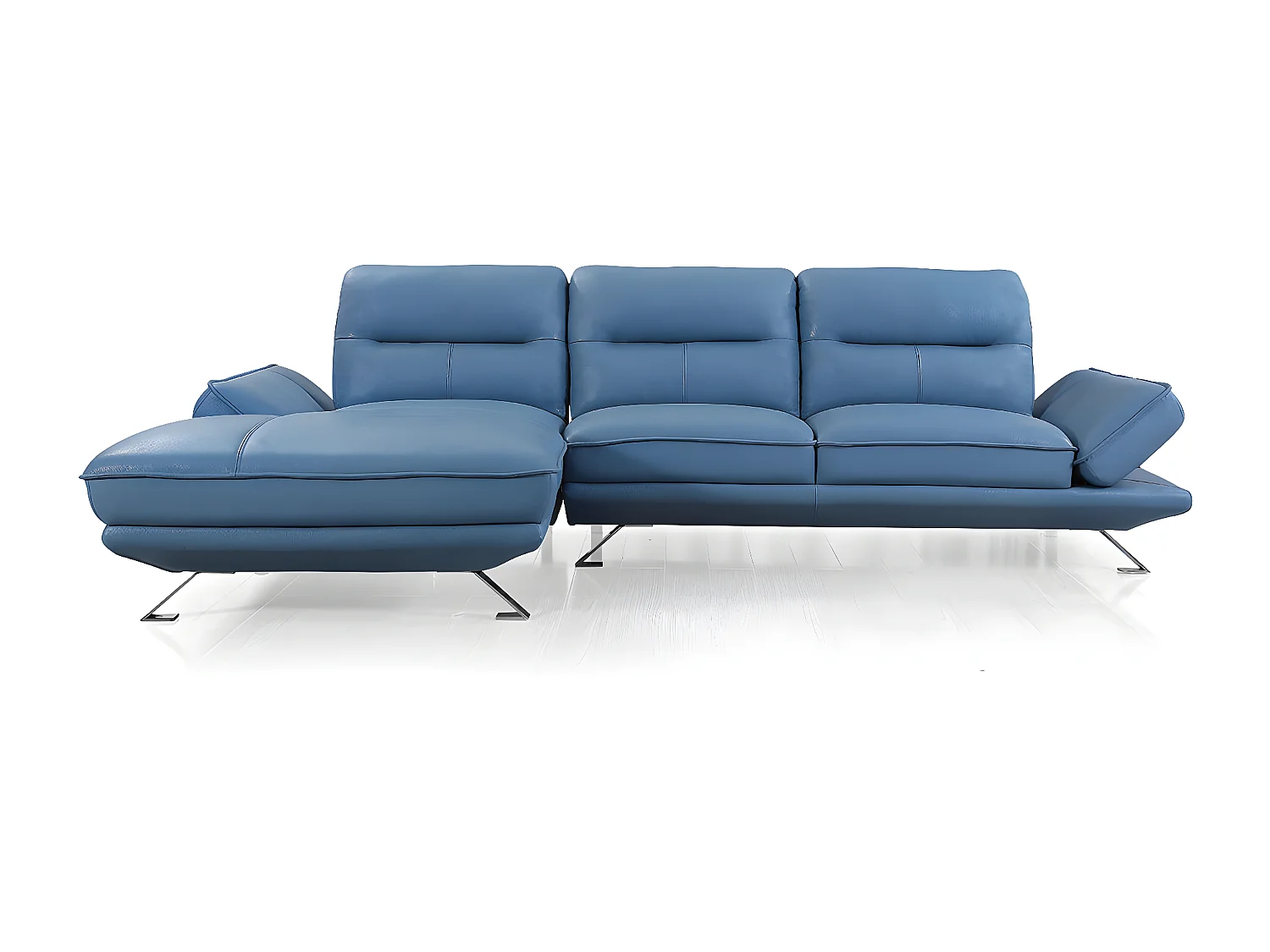 Canapé d'angle en cuir PALMA Bleu - Angle Gauche