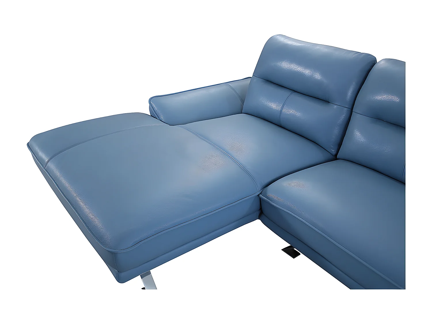 Canapé d'angle en cuir PALMA Bleu - Angle Gauche