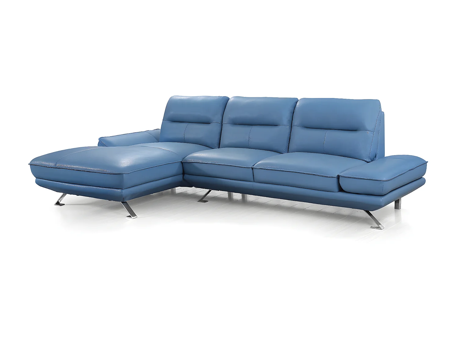 Canapé d'angle en cuir PALMA Bleu - Angle Gauche