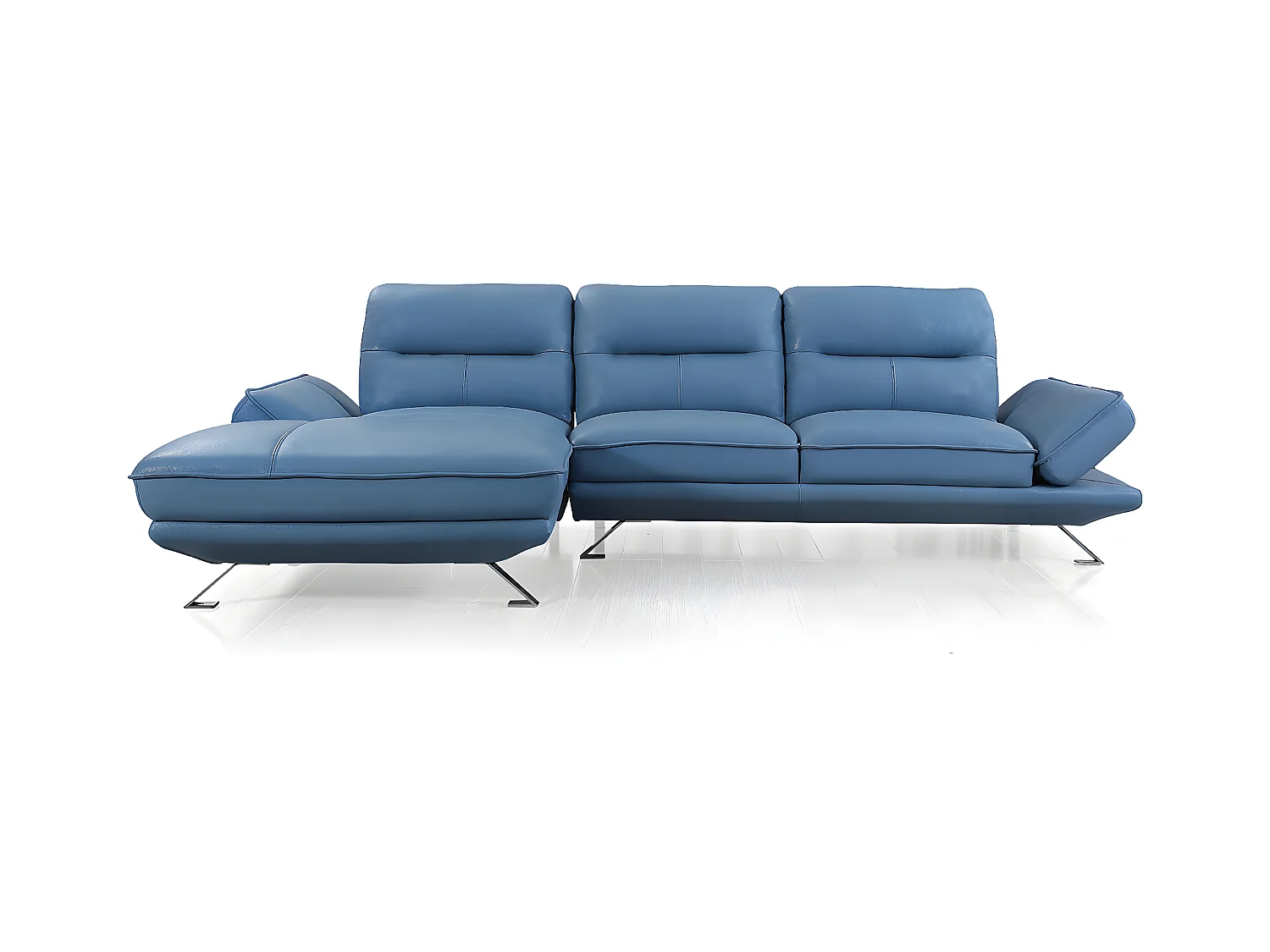 Canapé d'angle en cuir PALMA Bleu - Angle Gauche