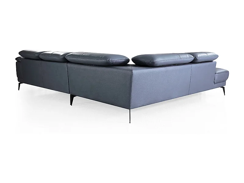 Canapé d'angle en cuir ELEA Bleu gris - Angle Gauche