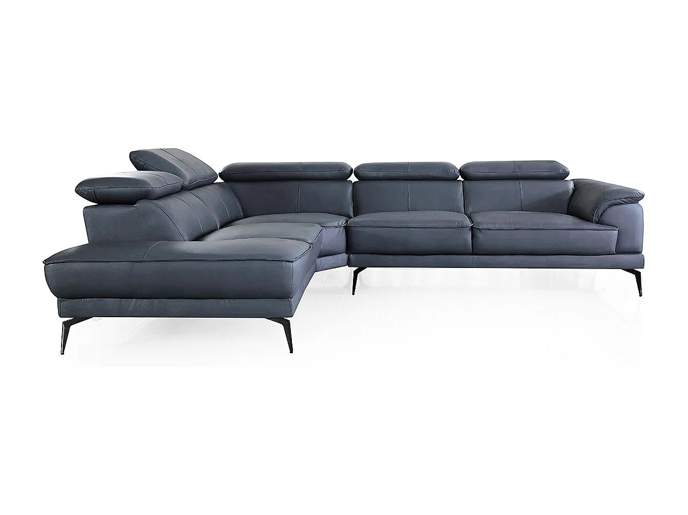 Canapé d'angle en cuir ELEA Bleu gris - Angle Gauche