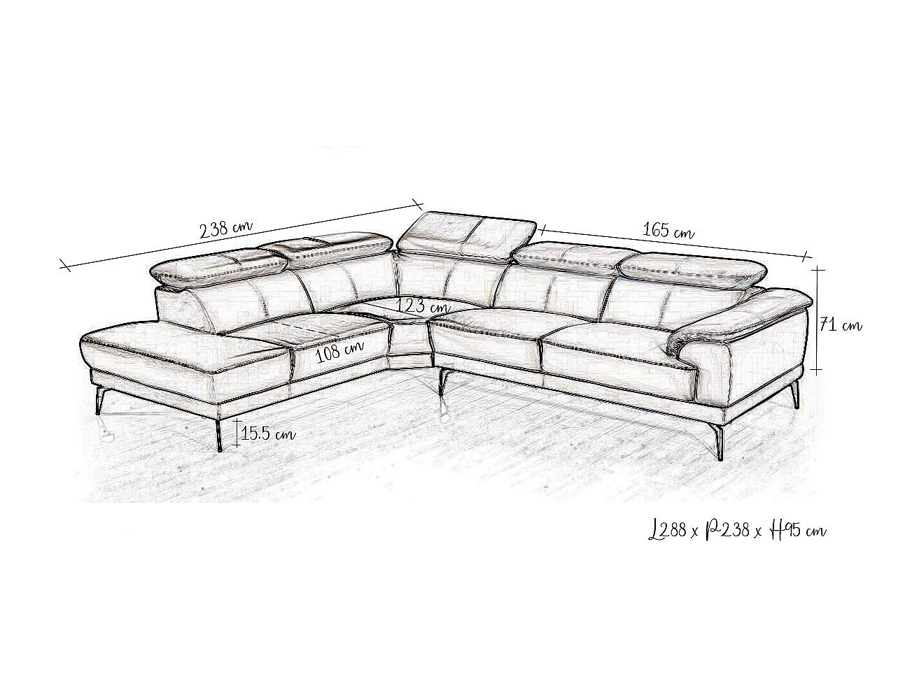 Canapé d'angle en cuir ELEA Bleu gris - Angle Gauche