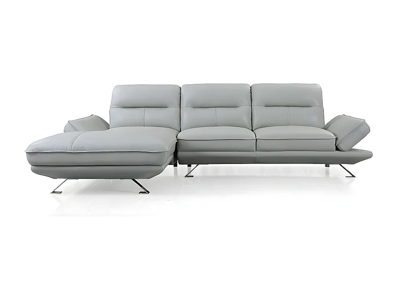 Canapé d'angle en cuir PALMA Gris perle - Angle Gauche