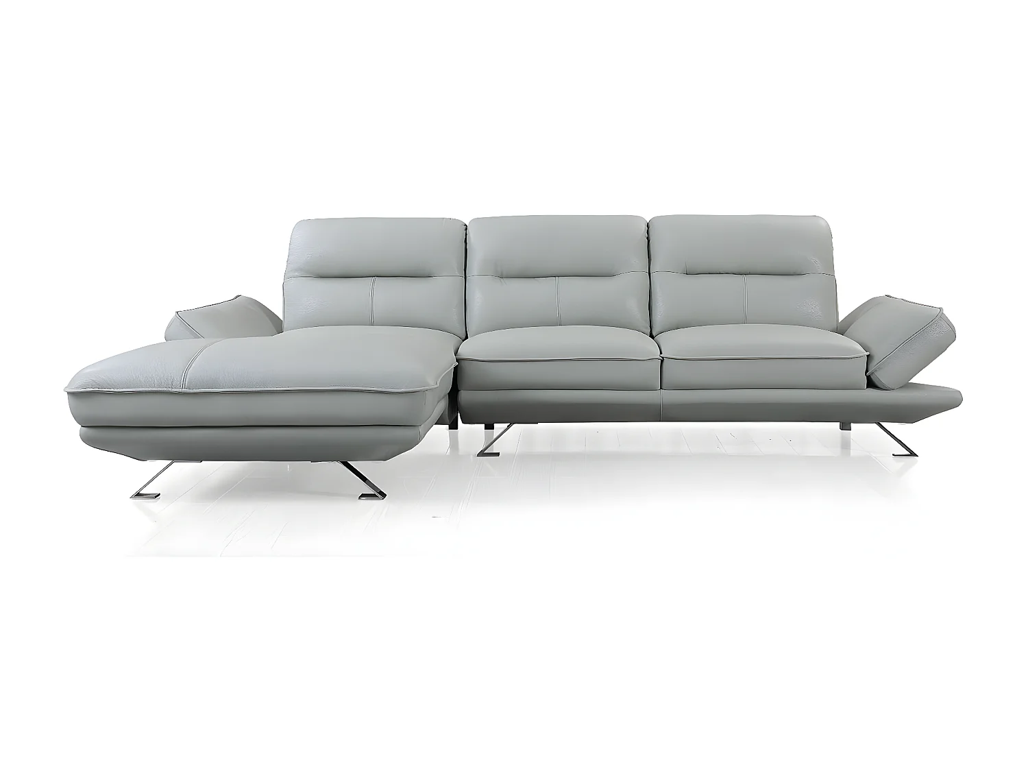 Canapé d'angle en cuir PALMA Gris perle - Angle Gauche