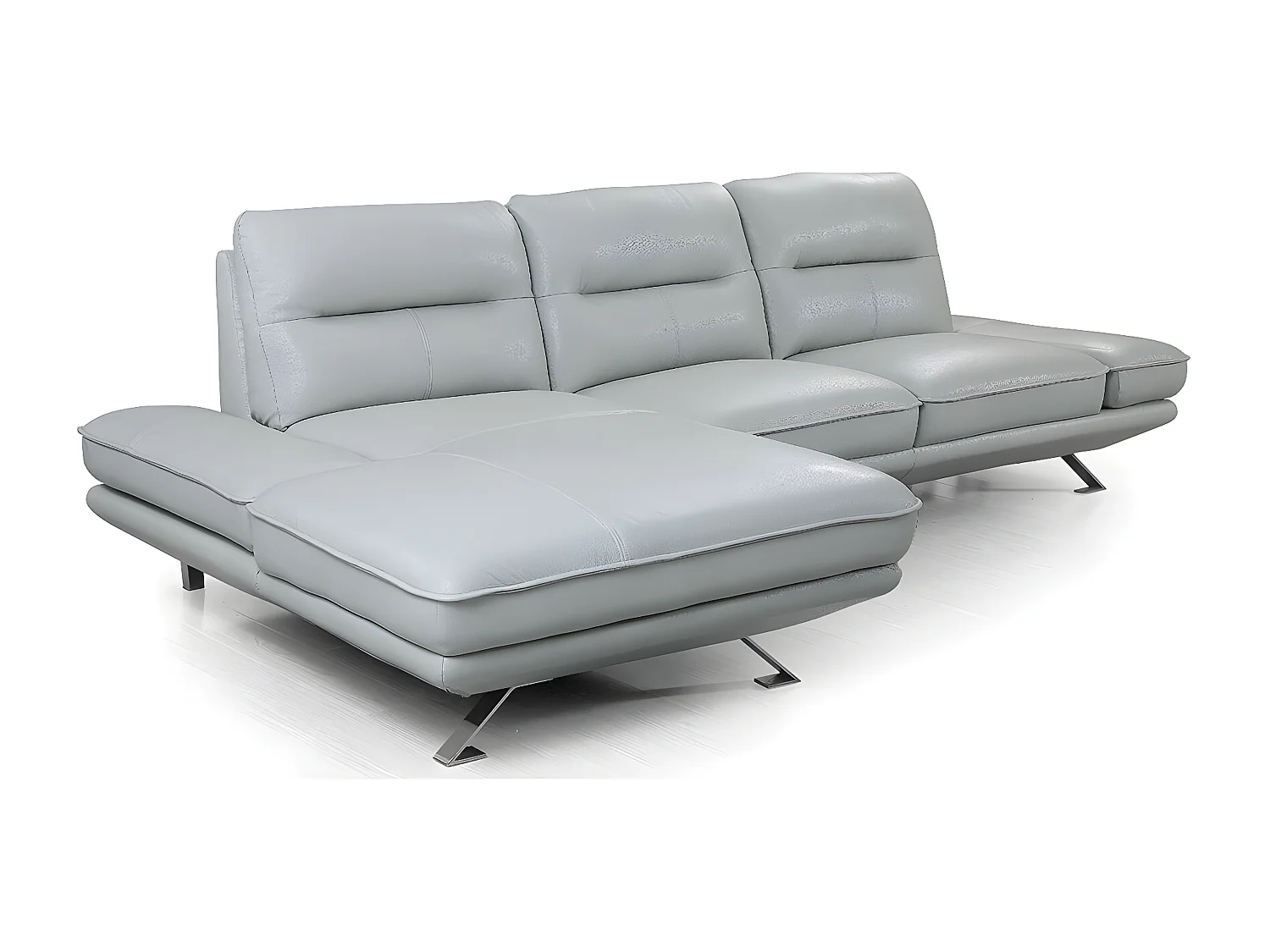 Canapé d'angle en cuir PALMA Gris perle - Angle Gauche