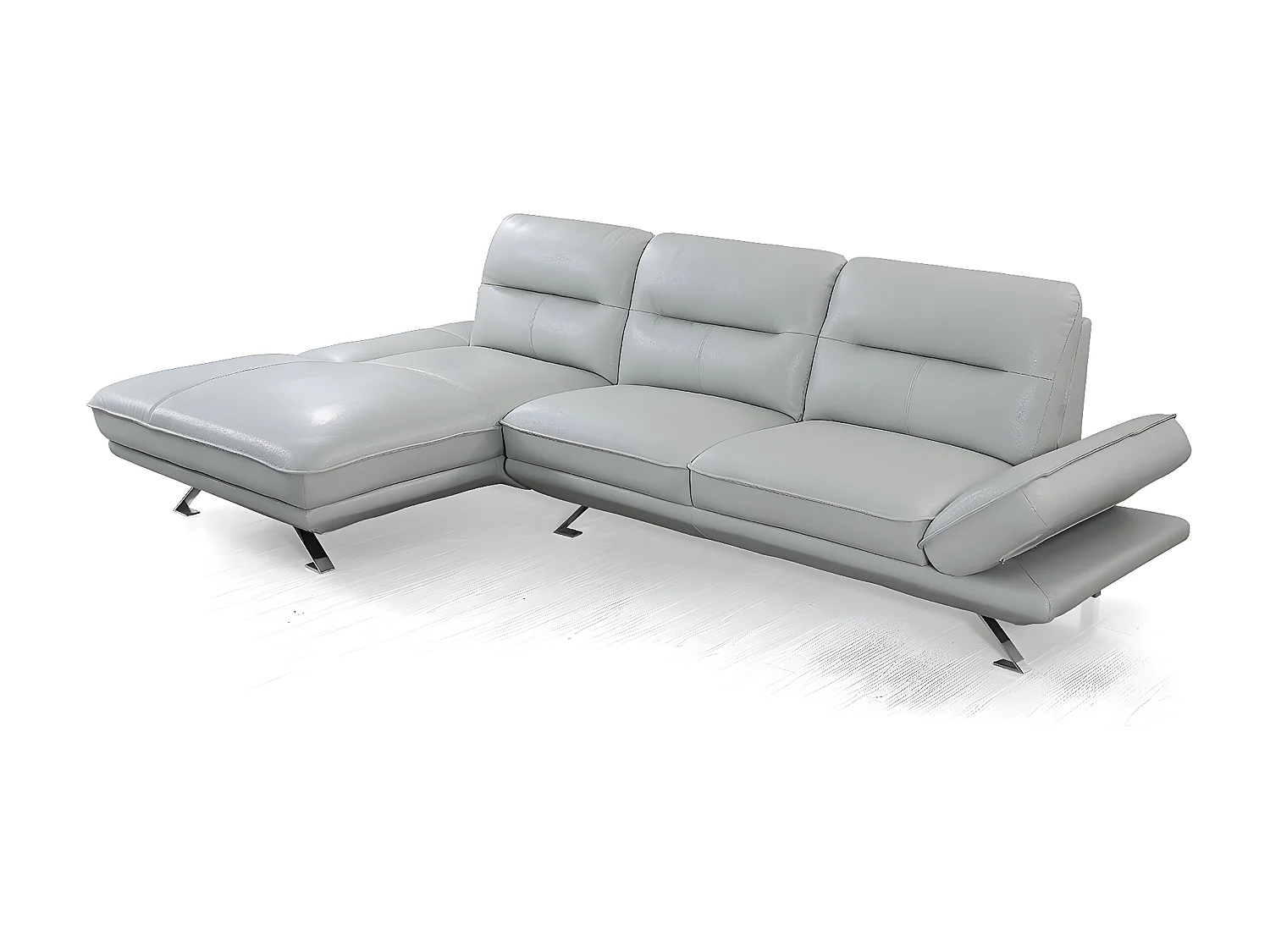 Canapé d'angle en cuir PALMA Gris perle - Angle Gauche