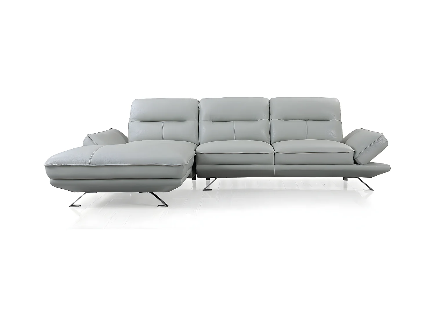 Canapé d'angle en cuir PALMA Gris perle - Angle Gauche
