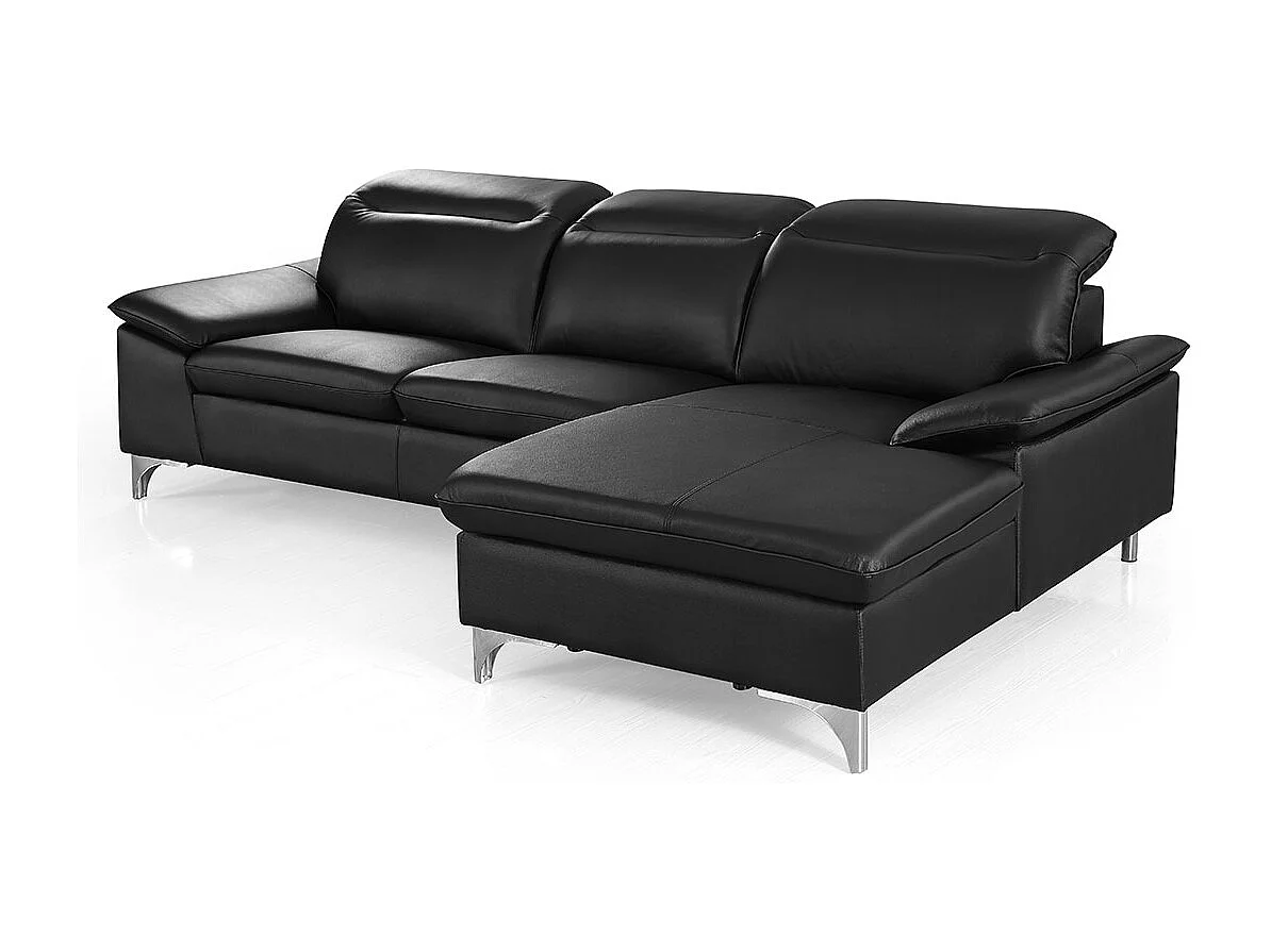 Canapé d'angle en cuir ALIX Noir - Angle Droit