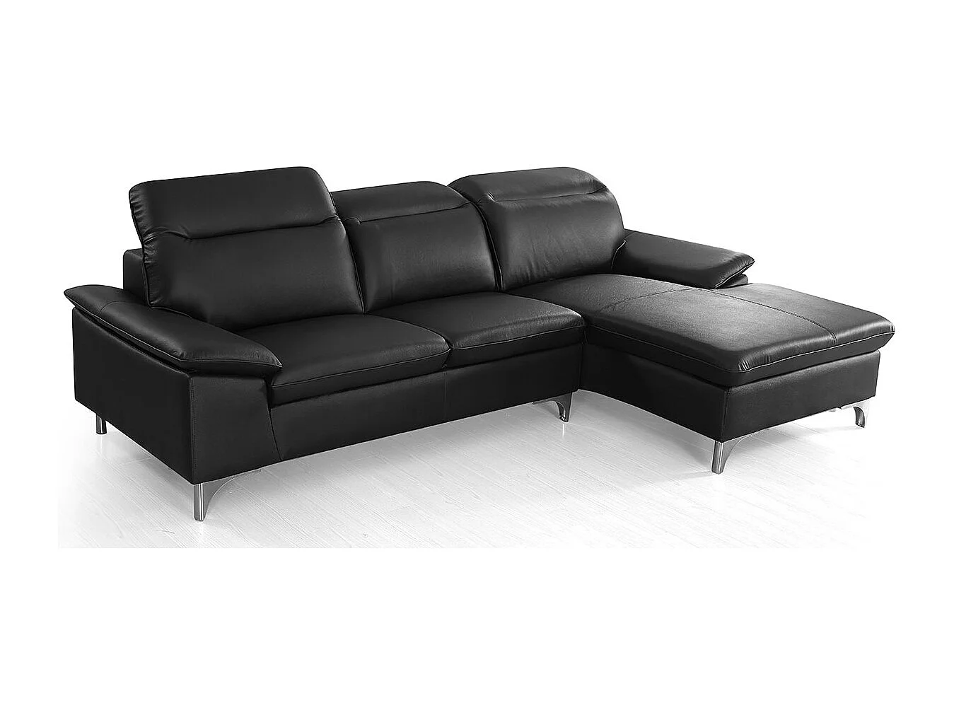 Canapé d'angle en cuir ALIX Noir - Angle Droit