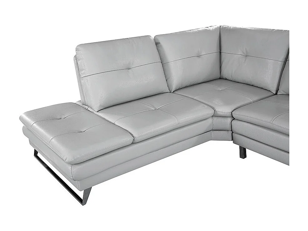 Canapé d'angle en cuir ELENA Gris perle - Angle Gauche