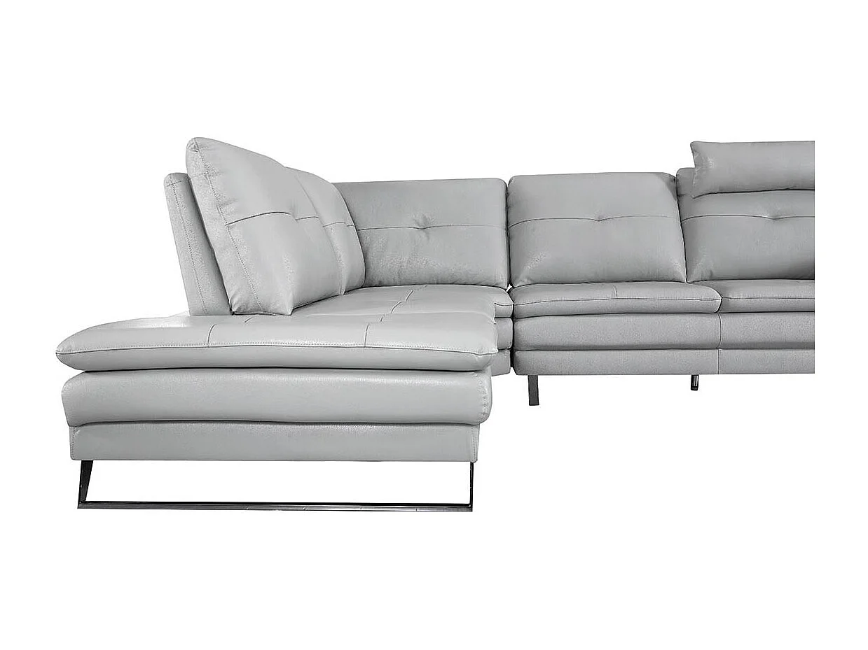 Canapé d'angle en cuir ELENA Gris perle - Angle Gauche