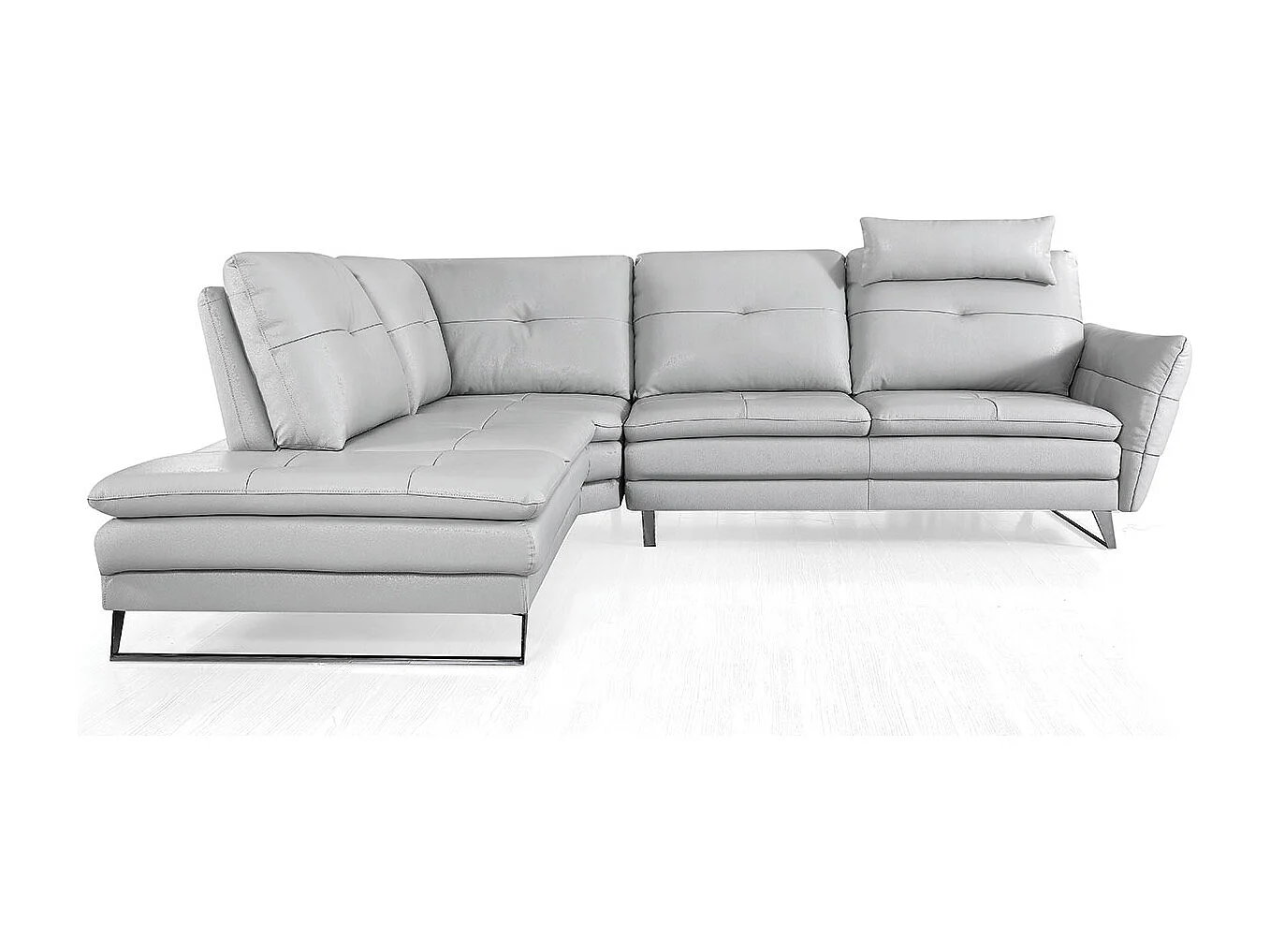 Canapé d'angle en cuir ELENA Gris perle - Angle Gauche