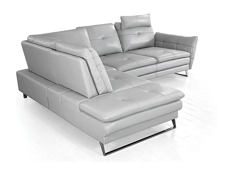 Canapé d'angle en cuir ELENA Gris perle - Angle Gauche