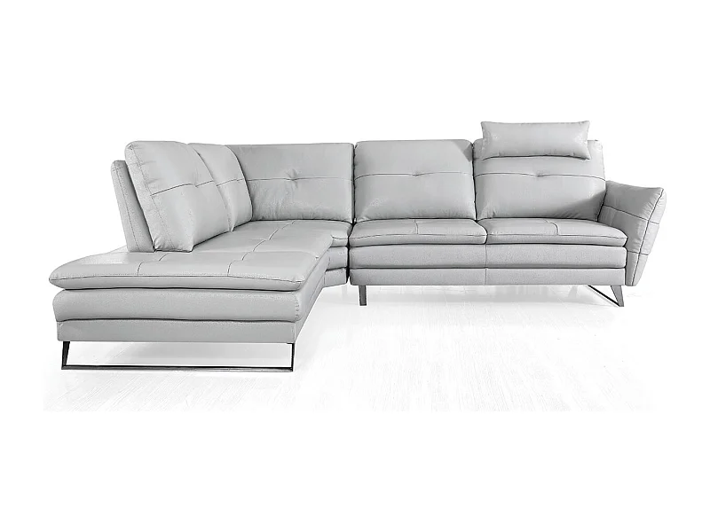 Canapé d'angle en cuir ELENA Gris perle - Angle Gauche