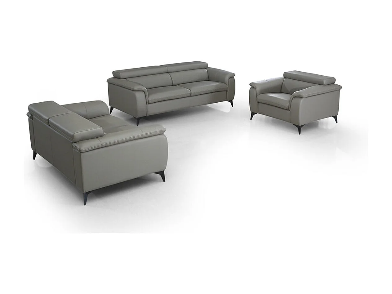 Canapé en cuir 2 places NEYLA Gris souris - Angle Droit