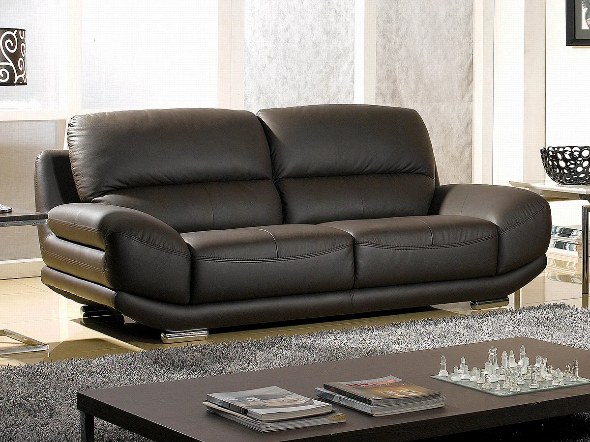 Canapé cuir 3 places BARCELONA Marron