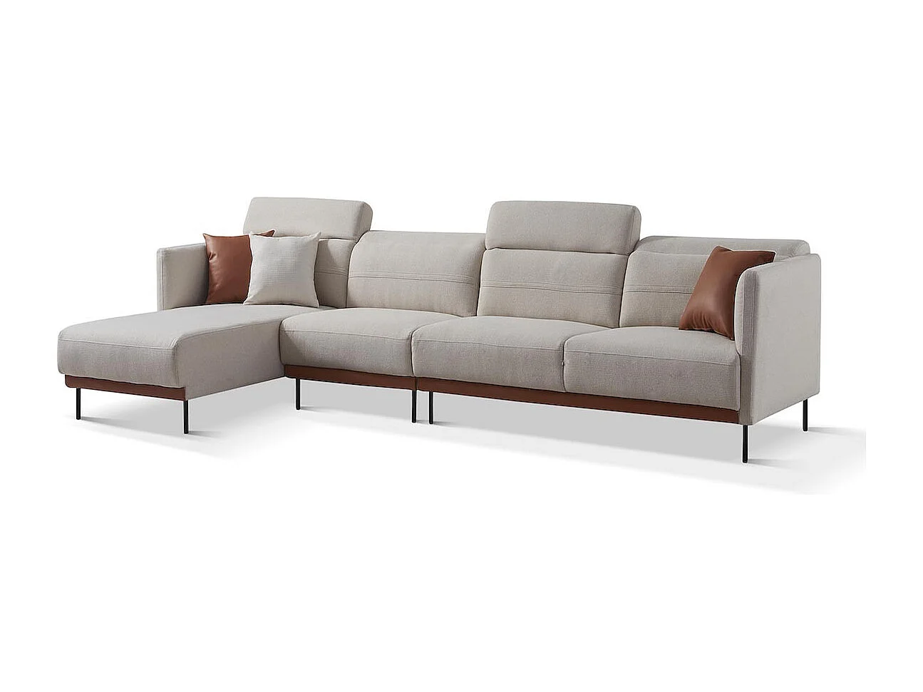 Canapé d'angle en tissu gauche LILY - Blanc et Marron - Angle Gauche